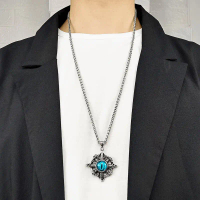 Chic Titanium Steel Devil's Eye Pendant Necklace - Punk Style Gothic Cross Crown Roman Numerals Desi