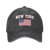 New York America Flag USA United States City Charcoal Washed Denim Baseball Cap Men Classic Vintage Cotton Dad Trucker Hat