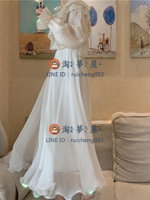金絲雪紡半身裙 春夏仙女飄逸白色傘裙a字大擺沙灘長裙紗裙【淘夢屋】