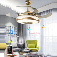 42 Inch Ceiling Fan with Lights LED Modern ABS Bluetooth Fans Lamp RGB 7 Color Musical Light Remote Control Cooling Fan Lighting