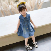 New style denim dress for girls, stylish summer vest dress for toddlers, soft denim princess dress f