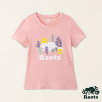 Roots女裝-動物派對系列 北美短葉松海狸純棉修身短袖T恤-粉橘色