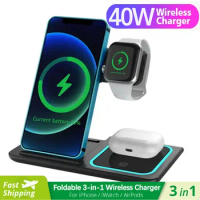 3 In 1 Wireless Charger Stand Pad Foldable Fast Charging Station Dock For IPhone 14 13 12 11 Pro Max Apple Watch 1-8 Airpods 3 2