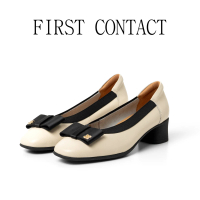 First Contact Sepatu Chunky Heels Wanita Noirelle White Premium Leather Shoes