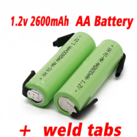 Ni-Mh 1.2V AA rechargeable battery 2600mah nimh cell Green shell with welding tabs for Philips electric shaver razor toothbrush