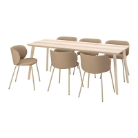 LISABO/KRYLBO 餐桌附6張餐椅, 實木貼皮 梣木/tonerud 深米色, 200 公分