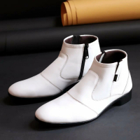 sepatu pantofel boots resleting pria warna putih kulit asli casual