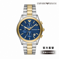 【EMPORIO ARMANI 官方直營】Paolo 保羅系列手錶 銀色x金色不鏽鋼錶帶 42MM AR11579