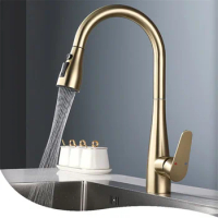 Brushed Gold Pull Out Kitchen Faucet SUS304 Sink Faucet Mixer Tap 360 Degree Rotation Torneira Cozinha Mixer Taps Kitchen Tap