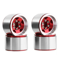 4PCS 1.0 Inch Aluminum Alloy Beadlock Wheel Hub Rims for RC Crawler Car Axial SCX24 1/18 TRX4M Wheels Parts, Red