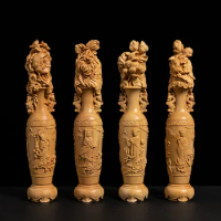 Boxwood Wood Carving Vase Decorations, Exquisite Creative Crafts, Chinese Style, Four Beautiful Vase
