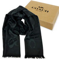 COACH 經典C LOGO羊毛混桑蠶絲巾圍巾禮盒(黑)