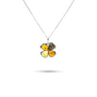 MILLENNE Multifaceted Baltic Amber 4 Leaf Clover Silver Pendant with 925 Sterling Silver