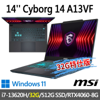 msi微星 Cyborg 14 A13VF-026TW 14吋 電競筆電 (i7-13620H/32G/512G SSD/RTX4060-8G/Win11-32G特仕版)