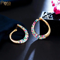 Pera Symmetrical Ear Jewelry CZ Zircon Big Yellow Gold Color Colorful Stud Earrings Birthday Party for Best Friend Gift E916