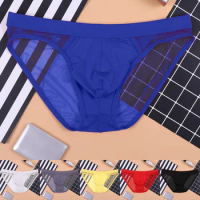 New Sexy Men Transparent Briefs Mesh Underwear Breathable Male Panties Gay Underpants Slips Homme Lingerie Male Underpants L2