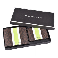 MK MICHAEL KORS GIFTING 字母LOGO織帶設計PVC名片短夾禮盒(棕褐)