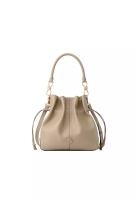 FION Ruched Leather Large Top Handle Bag