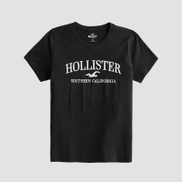 【HOLLISTER Co】HCO 海鷗 經典刺繡文字海鷗圖案短袖T恤 上衣-女-黑色(平輸品)