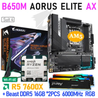 AM5 Processor R5 7600X Kit Gigabyte B650M AORUS ELITE AX WIFI DDR5 Mainboard Ram Suit Kingston D5 6000MHz 32GB RGB Memory New