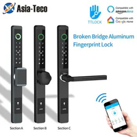 Ttlock App Smart Lock Bluetooth Fingerprint Handle Digit Electric Lock for Framed Glass Sliding Wooden Heat Broke Aluminum Door