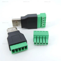 USB 2.0 Type A Male/Female to 5-Pin Screw Terminal Plug Shielded USB Jack Connector  FEH1TH