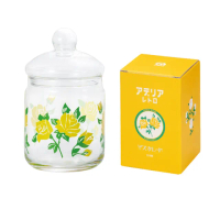 【ADERIA】日本製糖果罐 黃玫瑰 680ml 1入 昭和系列(儲物罐 玻璃罐 糖果罐)