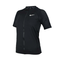 NIKE 成人女性短袖防曬外套-DRI-FIT 抗UV 游泳 上衣 運動 NESS9317-001 黑白