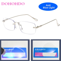 Photochromic Anti Blue Light Glasses Vintage Rimless Blocking Blue Ray Classic Eyeglasses Men UV Protection Computer Game Oculos
