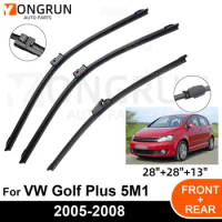 3PCS Car Wiper for VW Golf Plus 5M1 2005-2008 Front Rear Windshield Windscreen Wiper Blade Rubber Accessories