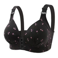 BH131 Bra Big Size Busa Tipis Tanpa Kawat Kaitan Depan Motif Bunga 46/105BC HITAM