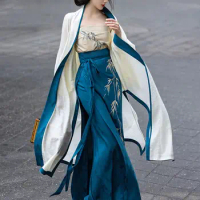 Original Han Dress Girl Blue Hanfu Suit National Style Song Dynasty Spin Skirt Three Piece Set Heavenly Silk Jacquard Long Skirt
