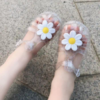 2023 Summer Children Flower Sandals Girl Fashion PVC Sparkle Jelly Shoes Kids Flat Anti-slipper Beach Sandals SO108