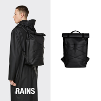 【RAINS官方直營】Velcro Rolltop Backpack 防水捲蓋通勤族造型後背包(Black 經典黑)