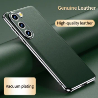 Genuine Cowhide Leather Phone Case for Samsung Galaxy S24 S23 Ultra S22 Plus S21 FE Note 20 Plating Shockproof Protection Cover
