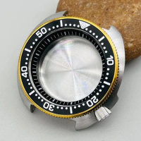 44mm Silver Turtle Watch Case Gold Gear Bezel Fits Abalone For 7S26 4R36 NH36 NH35 Seiko 6105 6309 Movement Watch Repair Parts