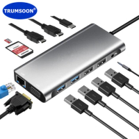 Trumsoon USB C Hub to RJ45 Lan Type C PD 4K HDMI-Compatible VGA USB 3.0 2.0 SD TF Dock for MacBook iPad Samsung S20 Dex HDTV