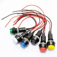 6pcs/Lot PBS11A/B with wire small 12MM round reset button low voltage circuit wire speaker electrical self-locking switch