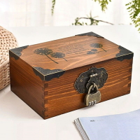 桌面收納盒帶鎖木盒子密碼箱復古實木首飾雜物小木箱子家用儲物箱