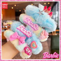 2024 New Miniso Barbie Korean Fantasy Plush Hair Ring Sweet Girl Soft Glutinous Plush Hair Rope Tie Headwear Birthday Gift