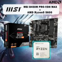 NEW AMD Ryzen 5 5600 R5 5600 CPU + MSI B450M PRO-VDH MAX Motherboard Set meal Socket AM4 Not fan