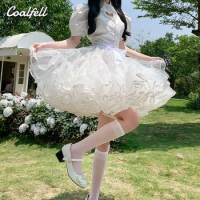 Coalfell Women Ruffled Petticoat Fluffy Bubble Skirt Lolita Skirt Brace Boneless Soft Yarn Violent Brace Crinoline Puffy Skirt