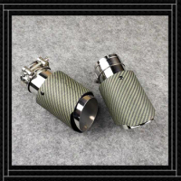 One Pair Green Matte Black Muffler Tip Car Universal Stainless Steel Carbon Fiber For Akrapovic Exhaust Pipe Rear Nozzles Tails