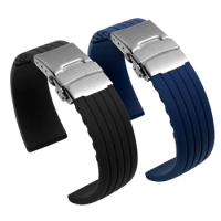 Silicone Rubber Watch Strap Band Deployment Buckle 18mm 20mm 22mm 24mm for Armani Omega Watch Replace the strap