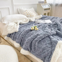 Home Thick Bed Blanket Lamb Cashmere Fleece Plaid Blankets Winter Warm Double Sided Throw Sofa Cover Newborn Wrap Kids Bedspread
