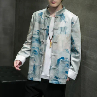 Chinese Style Plus Size Improved Hanfu Traditional Clothing Button Jacket Tai Chi Kung Fu Tie Dye Tang Suit Men Harajuku Coat