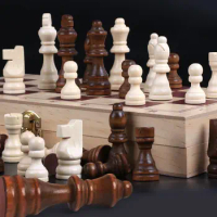 1Set Wooden Chess Pieces Complete Chessmen International Word Chess Set Chess Piece Entertainment Accessories