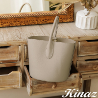 KINAZ 牛皮多包型附絲巾手提斜背水桶包-麥糖棕-微光沙灘系列