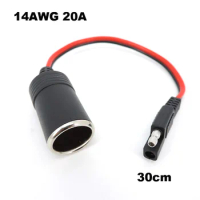 12V 24V car Female Cigarette Lighter Socket to SAE 2 Pin Quick Release Disconnect Connector Plug 14AWG 30CM 20A Extension Cable