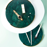 北歐大理石紋金邊陶瓷家用圓盤西餐盤甜品盤首飾收納盤托盤